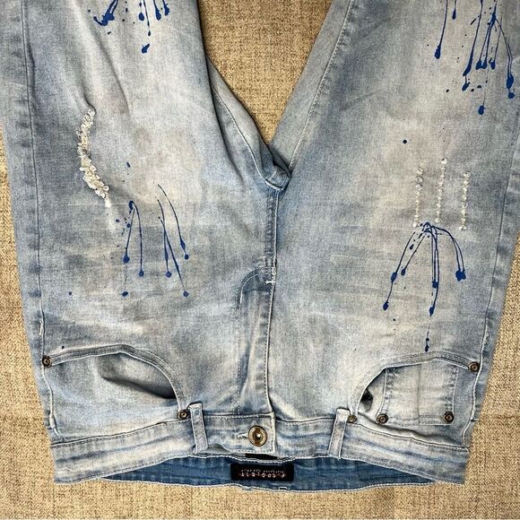M Society Bleached Skinny Fit Rip And Tear With Splatter Jeans Size 34x30 - Picture 2 of 11